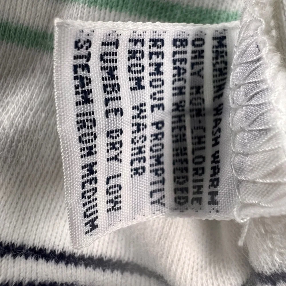 VTG Polo Ralph Lauren Mens Large White Green Navy Blue Striped Cotton Polo Shirt
